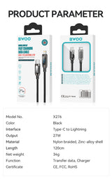 Nylon Braided 27W Fast Charging Type-C to iPhone Cable