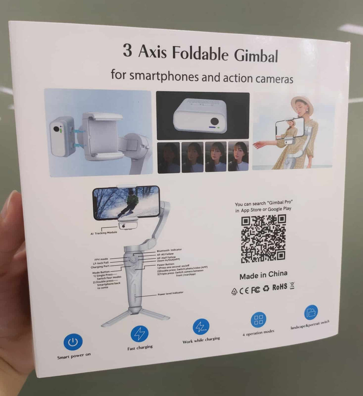 Stabilisateur de smartphone pliable à 3 axes